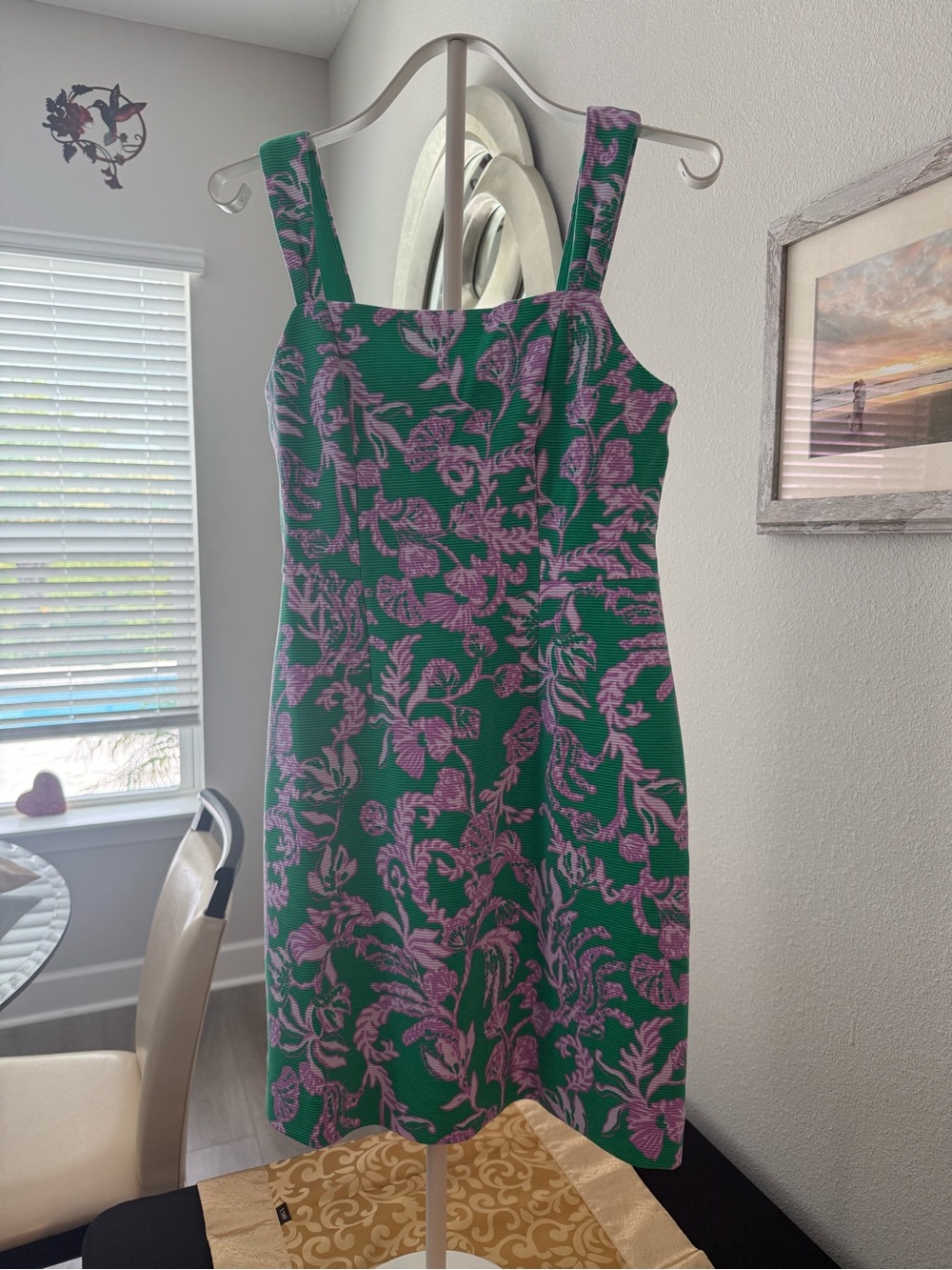 Lilly Pulitzer Green Dress with Pink Floral Pattern